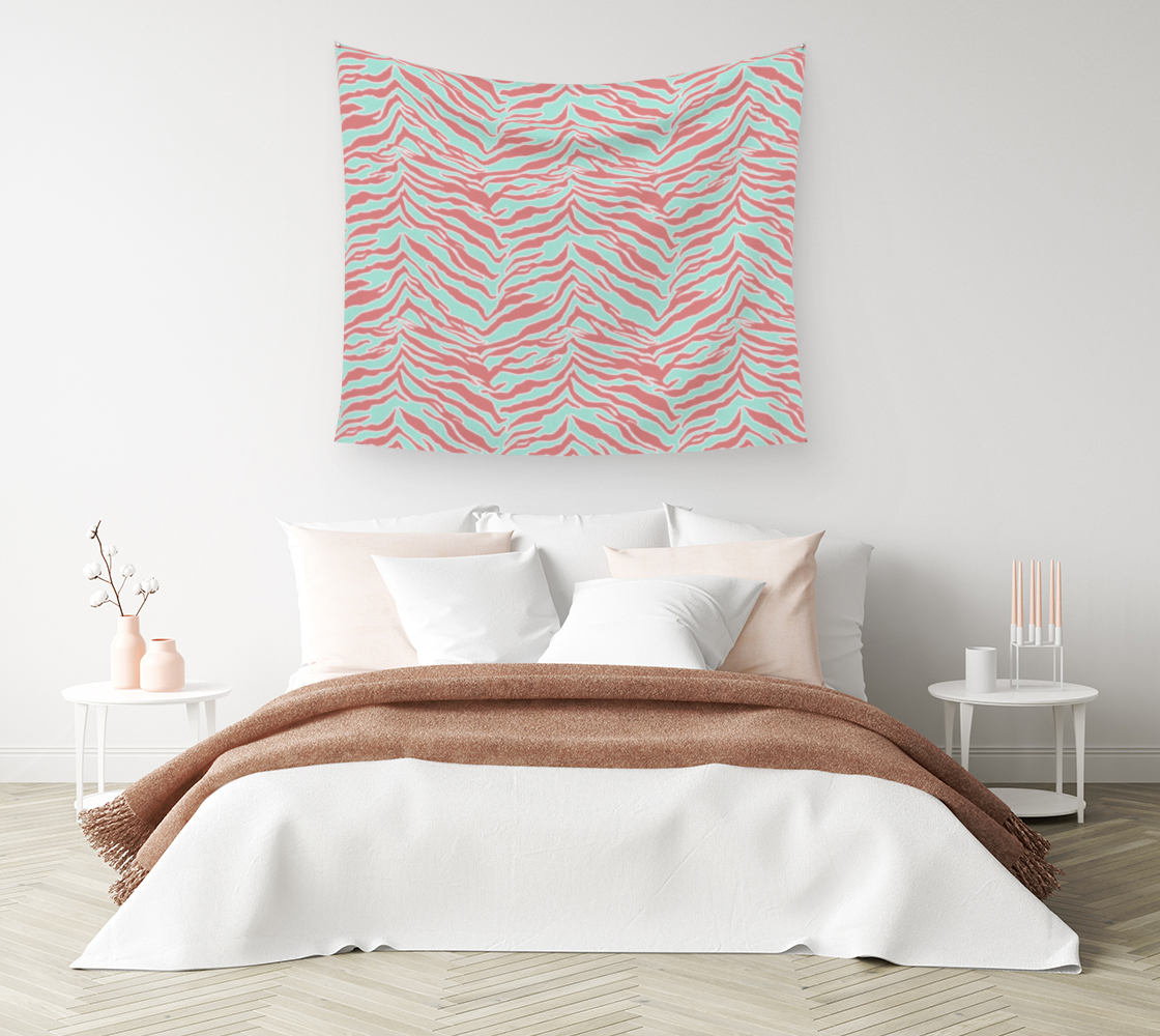 Tiger Print - Blush Mint Wall Tapestry preview #1