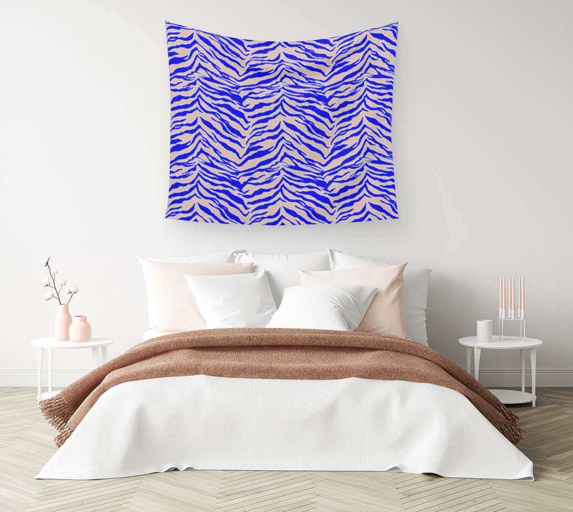 Aperçu de Tiger Print - Cobalt Blue Wall Tapestry #1