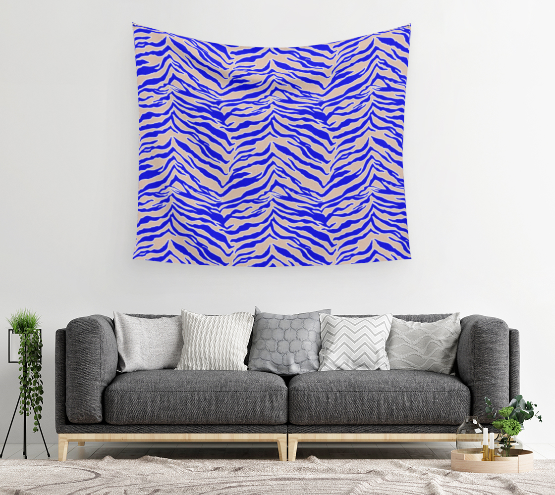 Aperçu de Tiger Print - Cobalt Blue Wall Tapestry #2