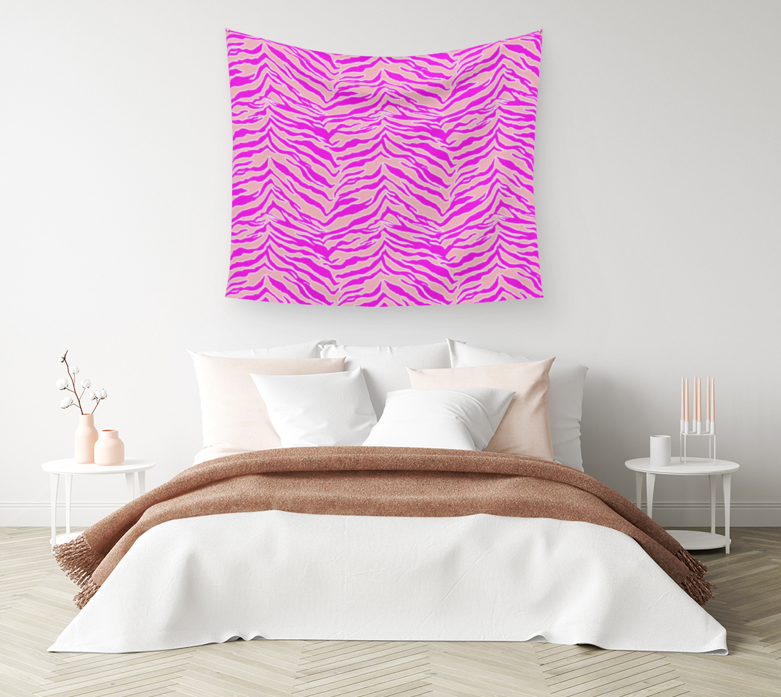 Aperçu de Tiger Print - Pink & Pink Wall Tapestry #1