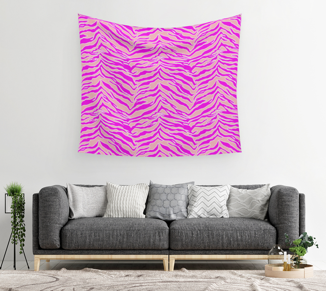 Aperçu de Tiger Print - Pink & Pink Wall Tapestry #2