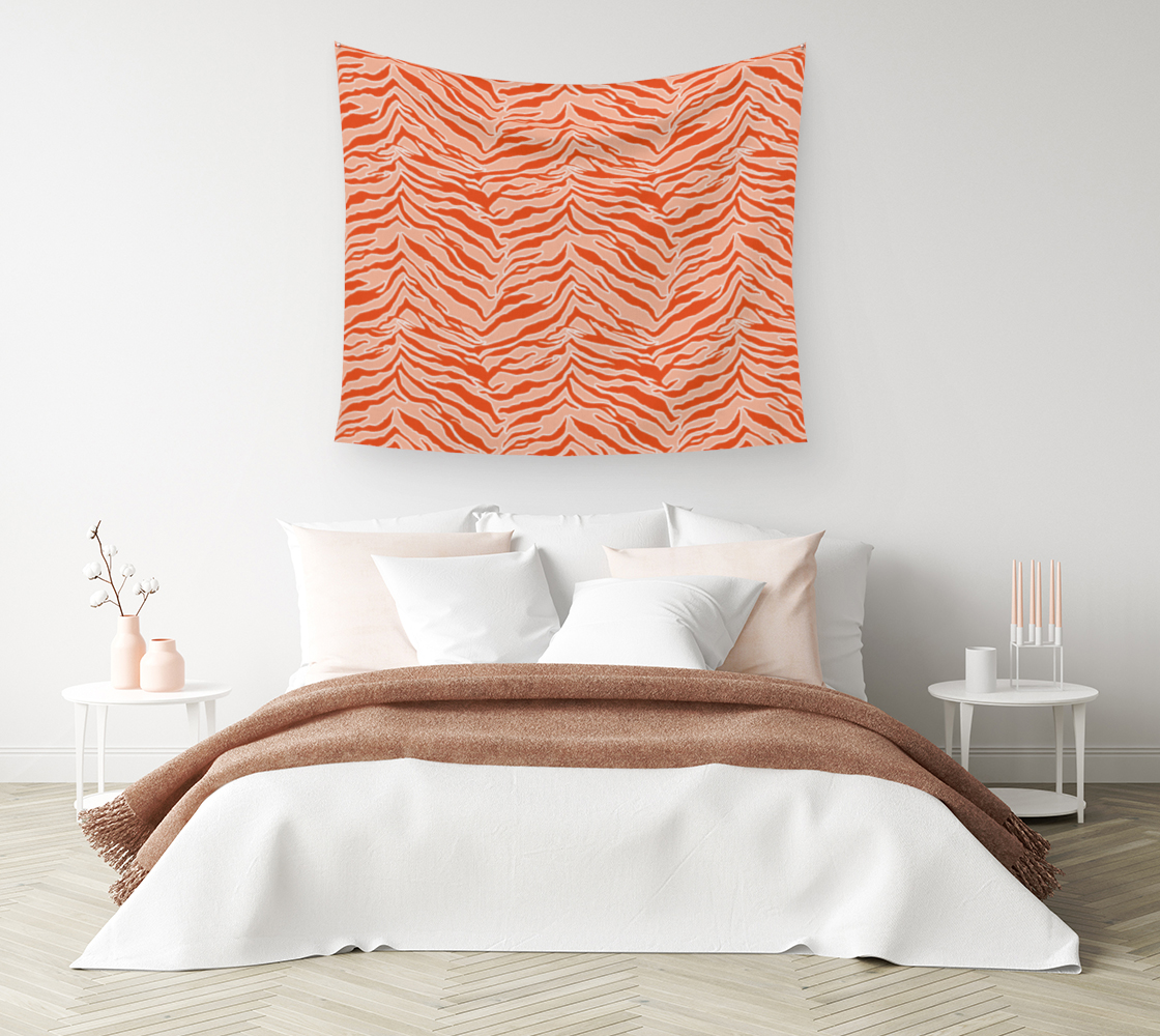 Aperçu de Tiger Print - Orange Wall Tapestry #1