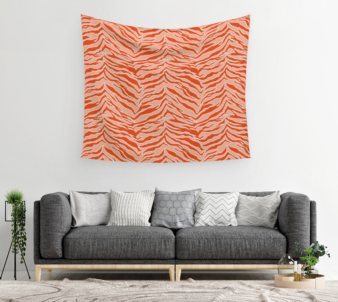 Aperçu de Tiger Print - Orange Wall Tapestry #2