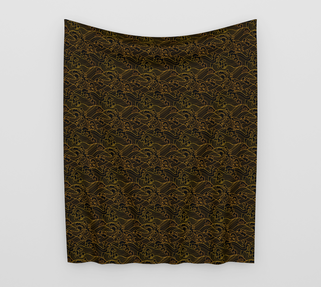 Golden Waves in Black Wall Tapestry  preview