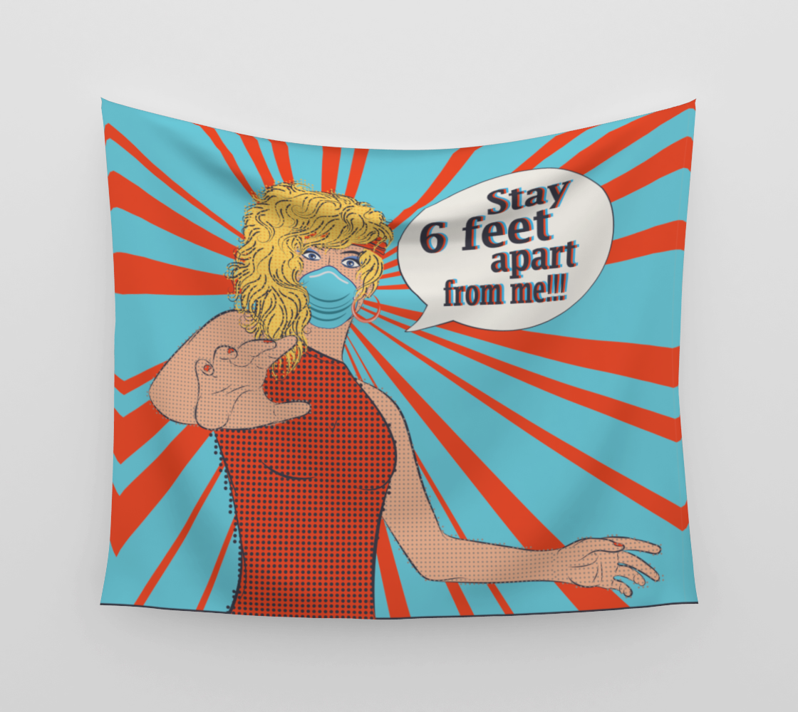 Pop art retro woman in face mask, Stay 6 feet apart from me thumbnail #4