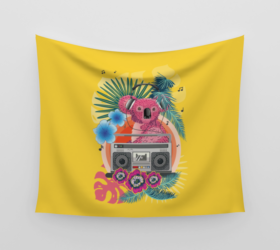 Pink koala with boombox and tropical leaves design  preview