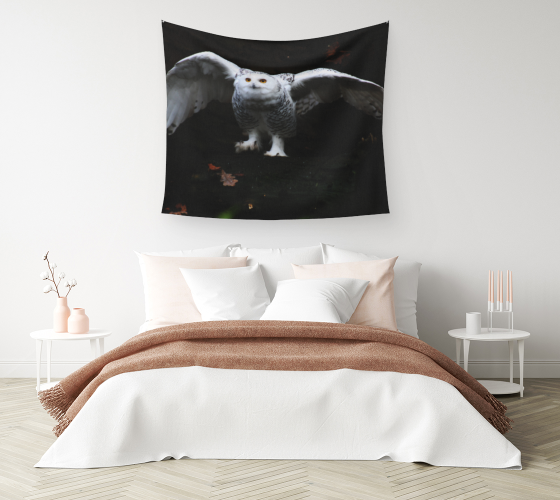 Snowy Owl With Open Wings Wall Tapestry preview #1