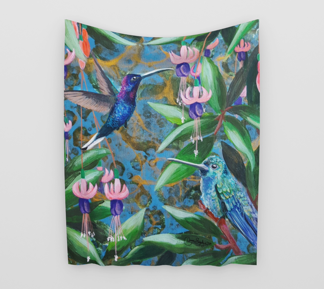 Hummingbird Garden Wall Tapestry Portrait preview