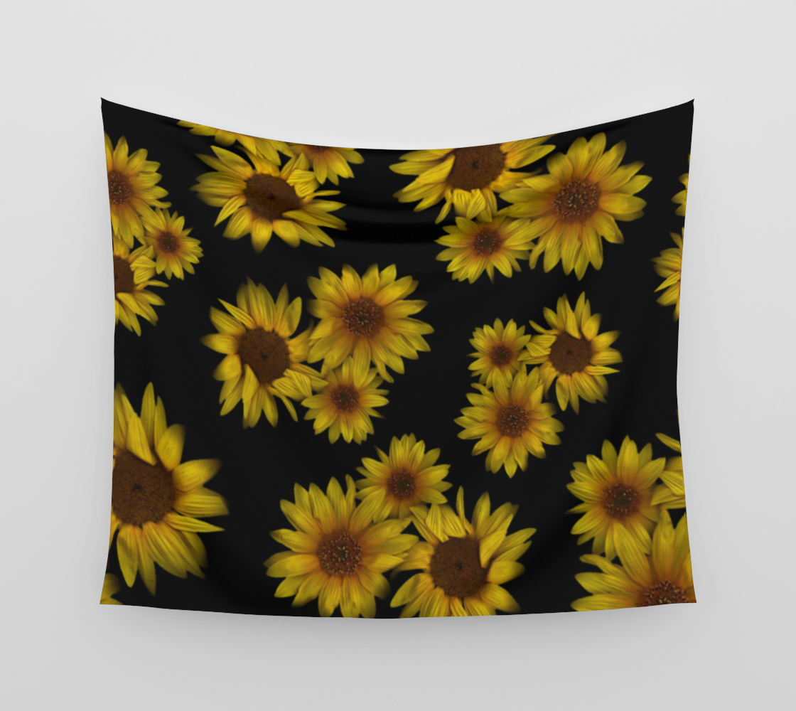 Wall Tapestry * Yellow Floral Sunflower on Black Wall Hanging * Triple Sunflowers preview