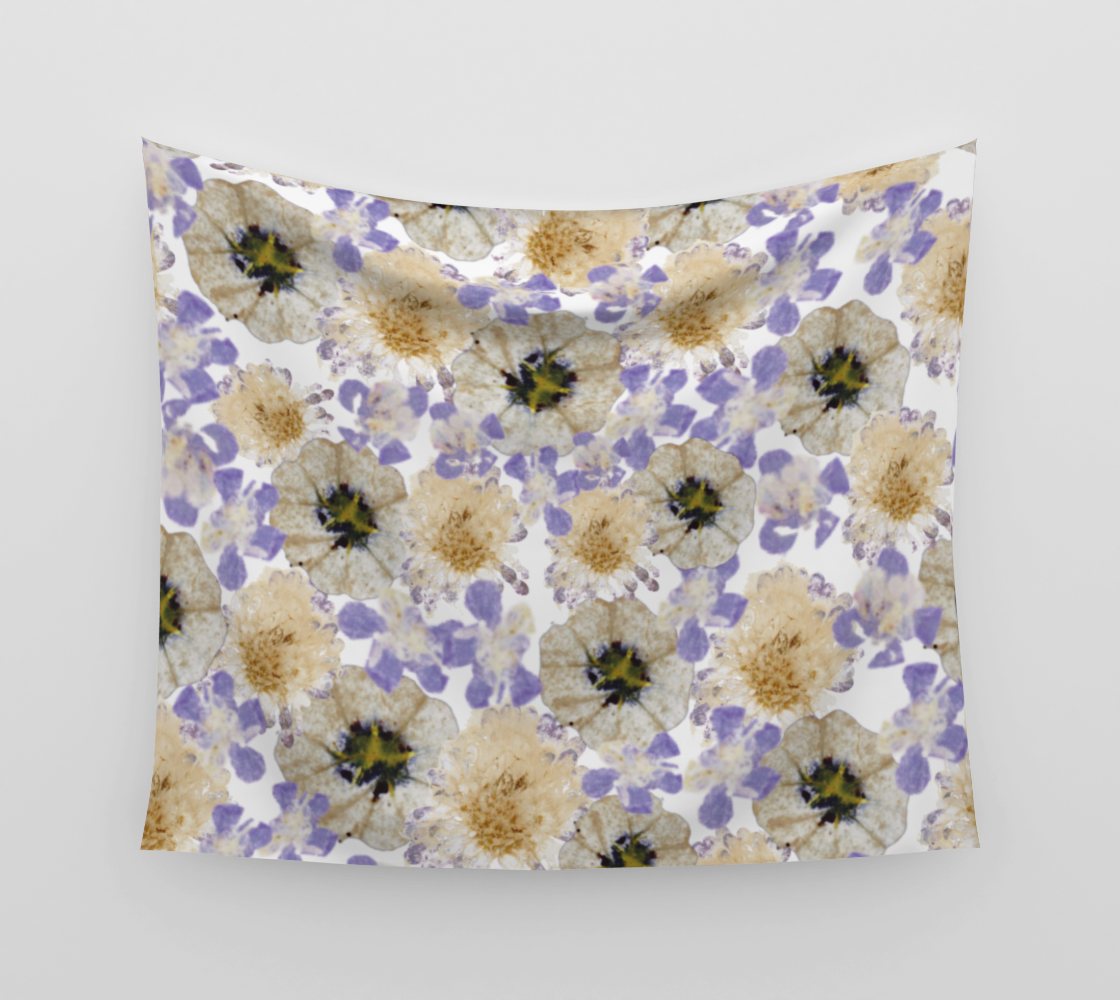 Wall Tapestry * Abstract Floral Wall Art * Pressed Flower Petals * Purple White Petunia Watercolor Impressions preview