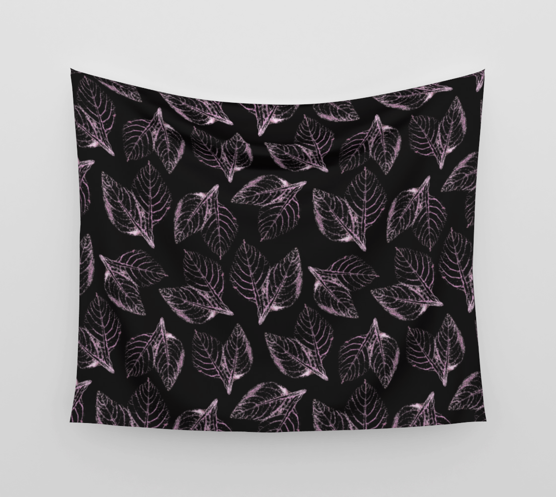 Wall Tapestry * Floral Wall Art * Pressed Leaves Pink Amaranth Leaf on Black preview