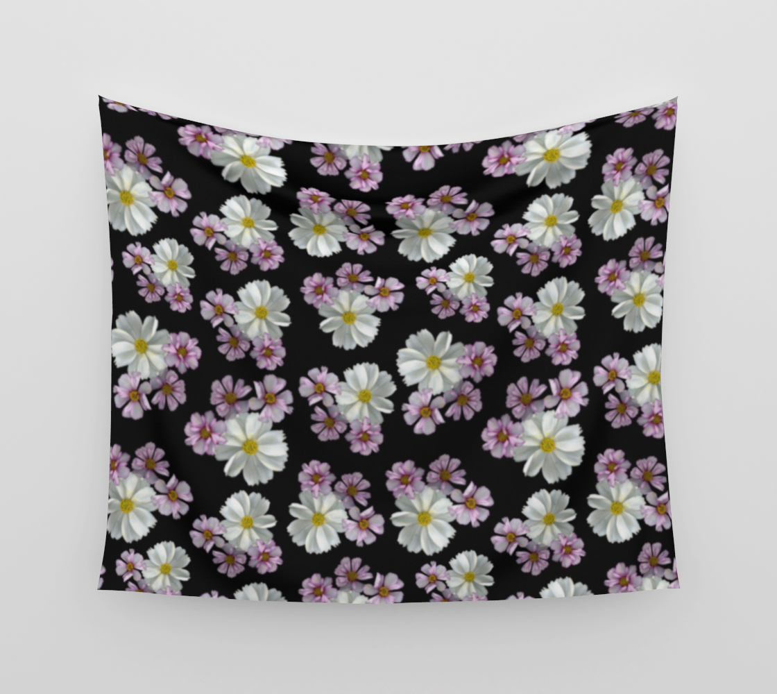 Aperçu de Wall Tapestry * Abstract Floral Wall Art * Pressed Flower Petals * Purple Pink White Cosmos Blossoms
