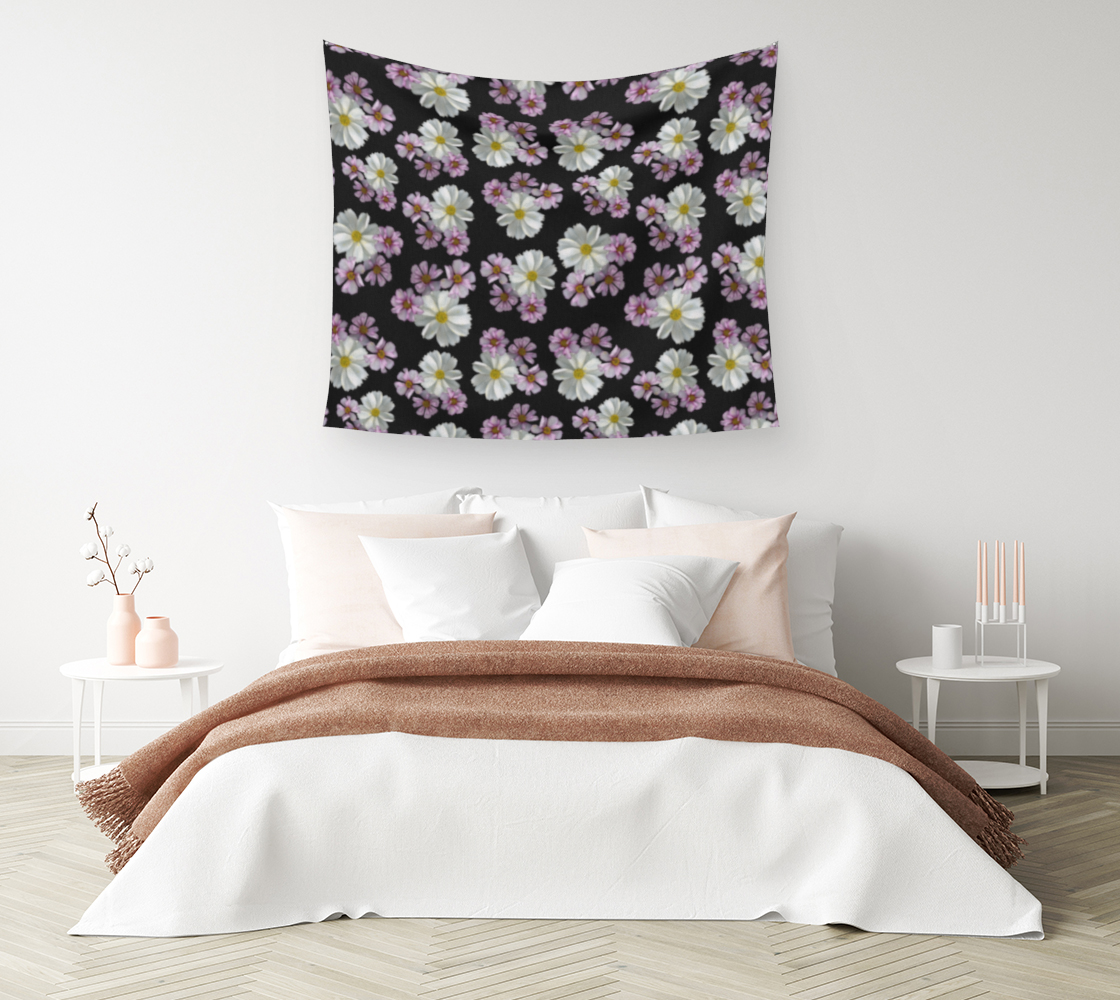 Aperçu 3D de Wall Tapestry * Abstract Floral Wall Art * Pressed Flower Petals * Purple Pink White Cosmos Blossoms