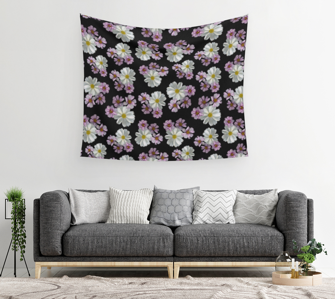 Aperçu de Wall Tapestry * Abstract Floral Wall Art * Pressed Flower Petals * Purple Pink White Cosmos Blossoms #2