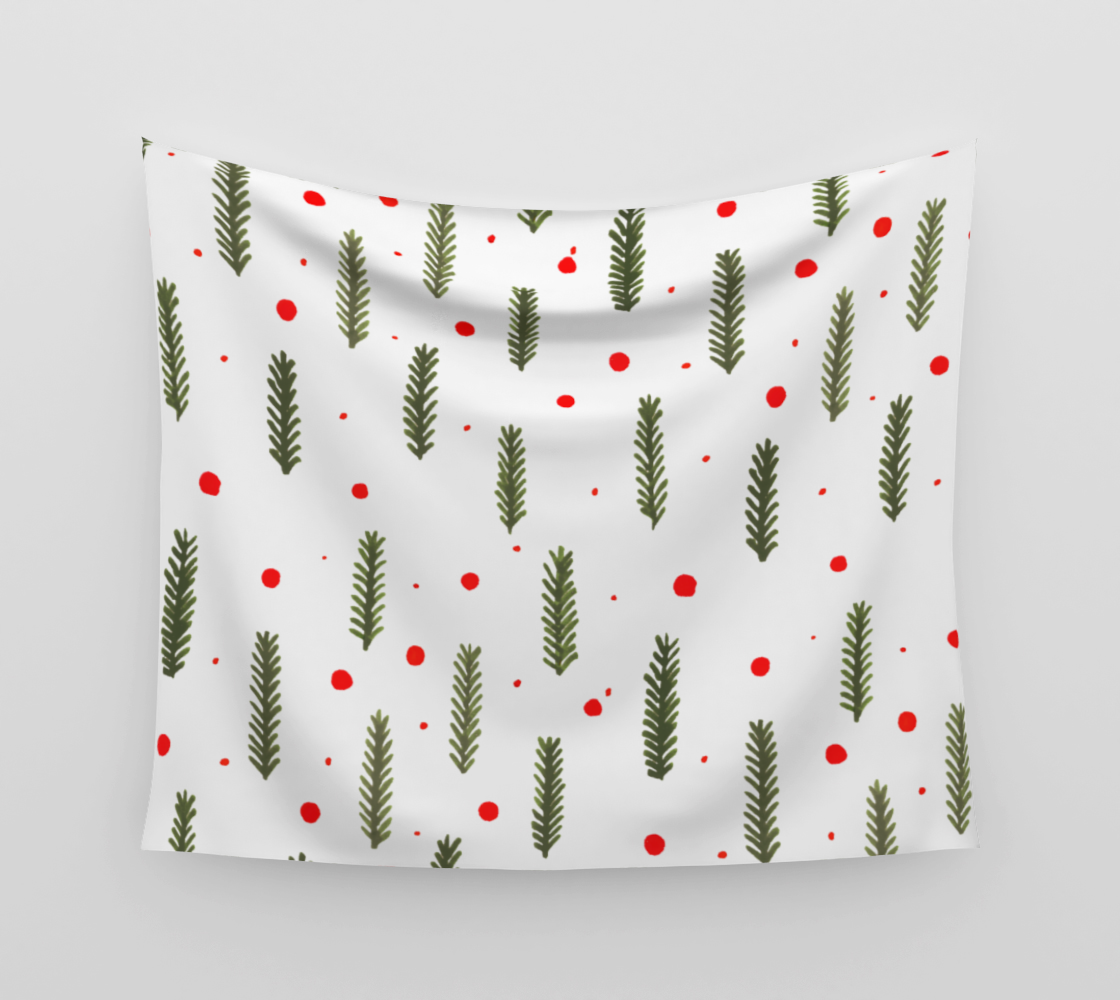 Olive green Christmas branches and berries wall tapestry preview