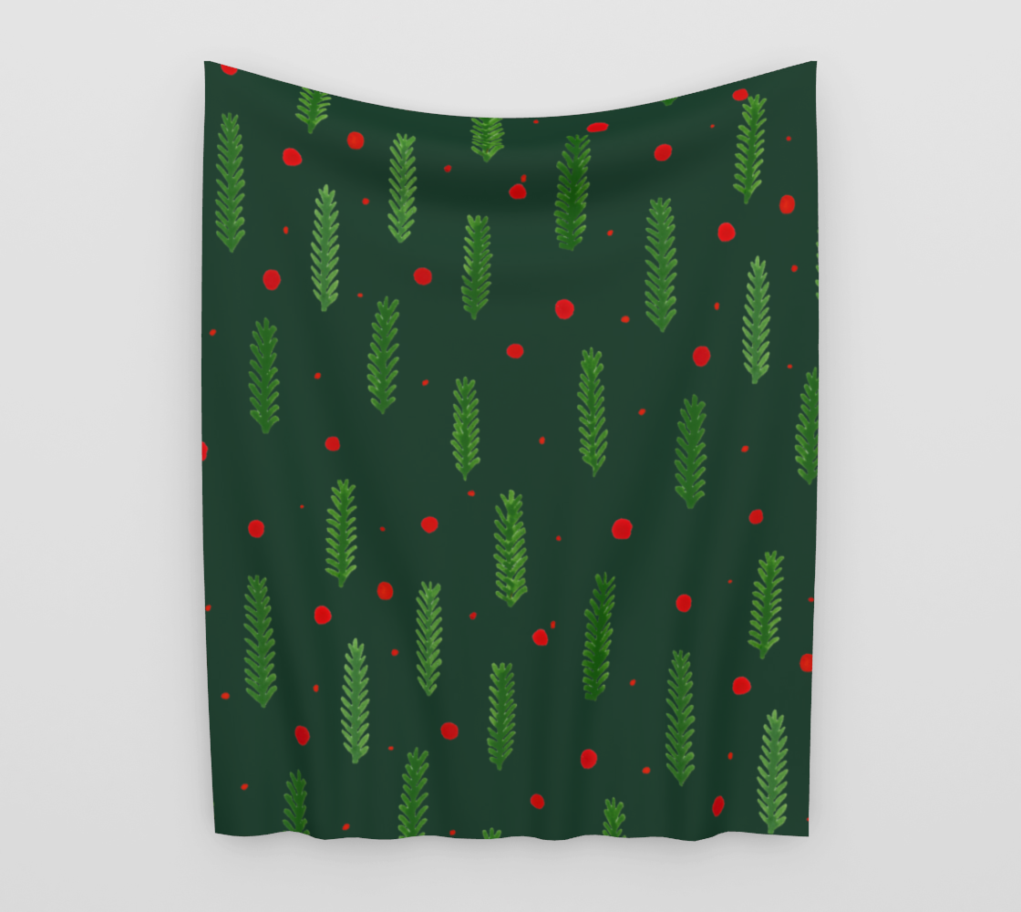 Green Christmas branches and berries wall tapestry preview