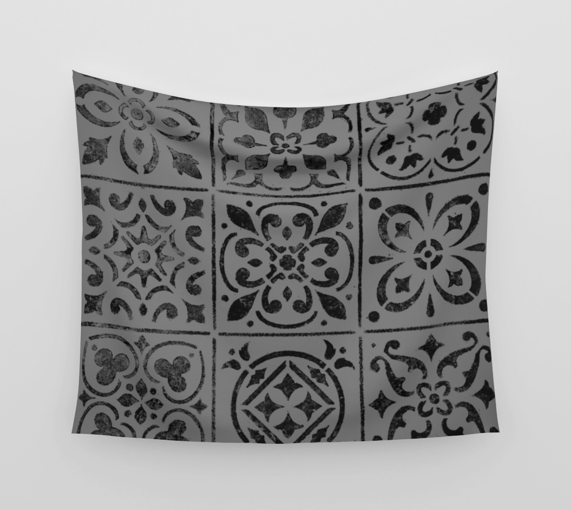 Wall Tapestry * Abstract Geometric Wall Art * Fabric Wall Hanging * Gray Black Moroccan Tile Design  preview