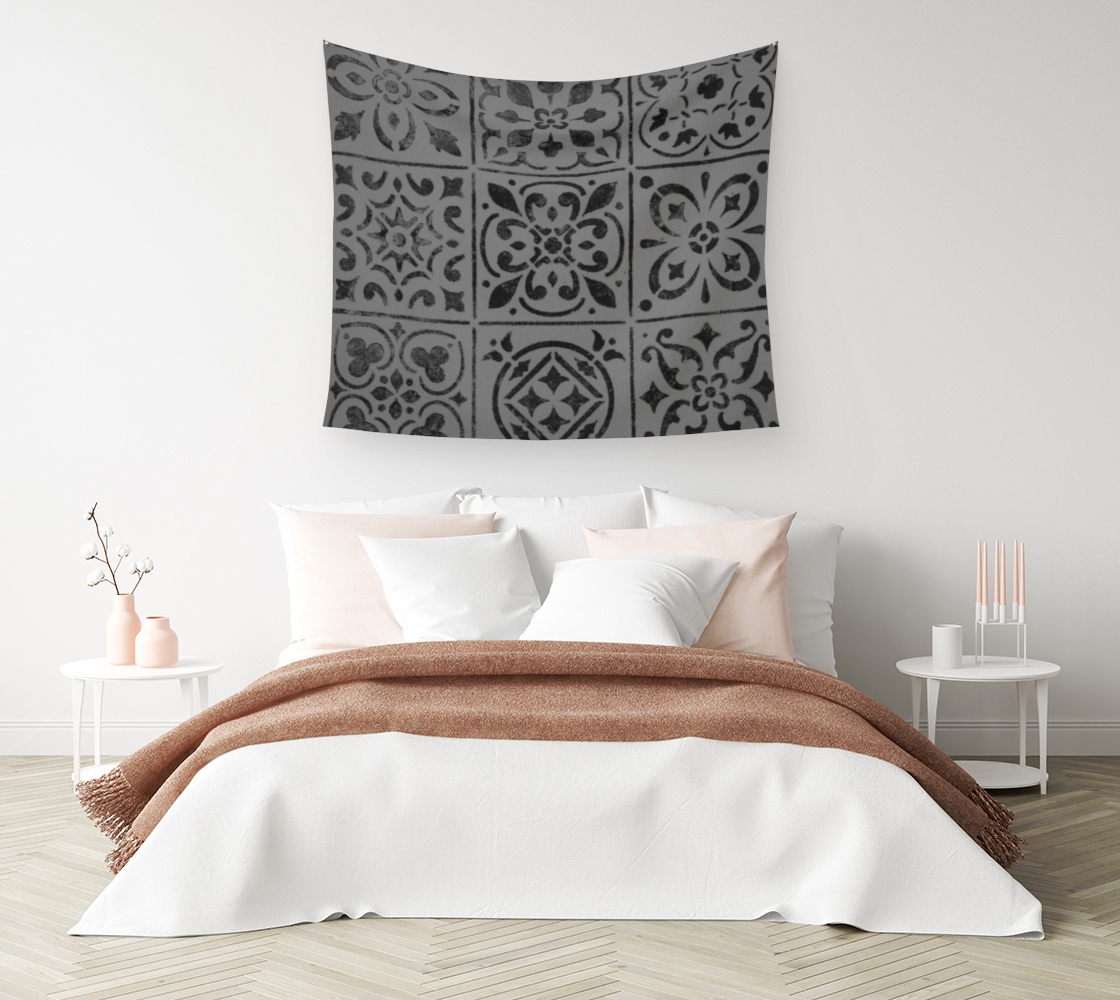 Wall Tapestry * Abstract Geometric Wall Art * Fabric Wall Hanging * Gray Black Moroccan Tile Design  thumbnail #2