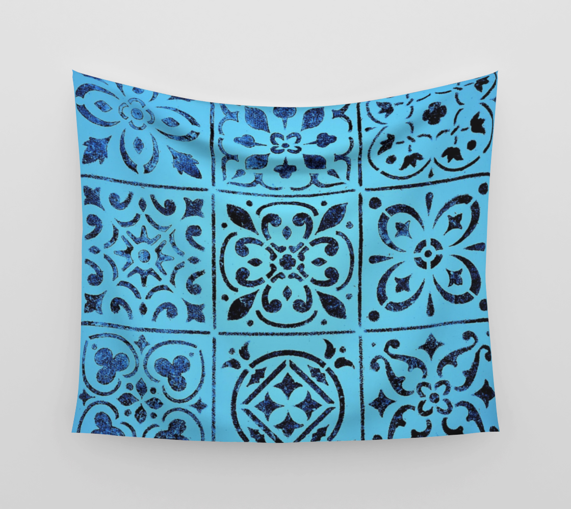 Aperçu de Wall Tapestry * Blue Moroccan Tile Print * Geometric Abstract Wall Cloth Hanging 