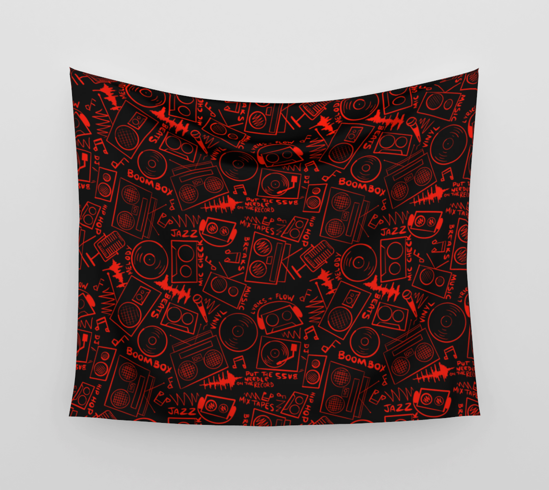 Throwback Hip Hop Music Pattern Red on Black preview