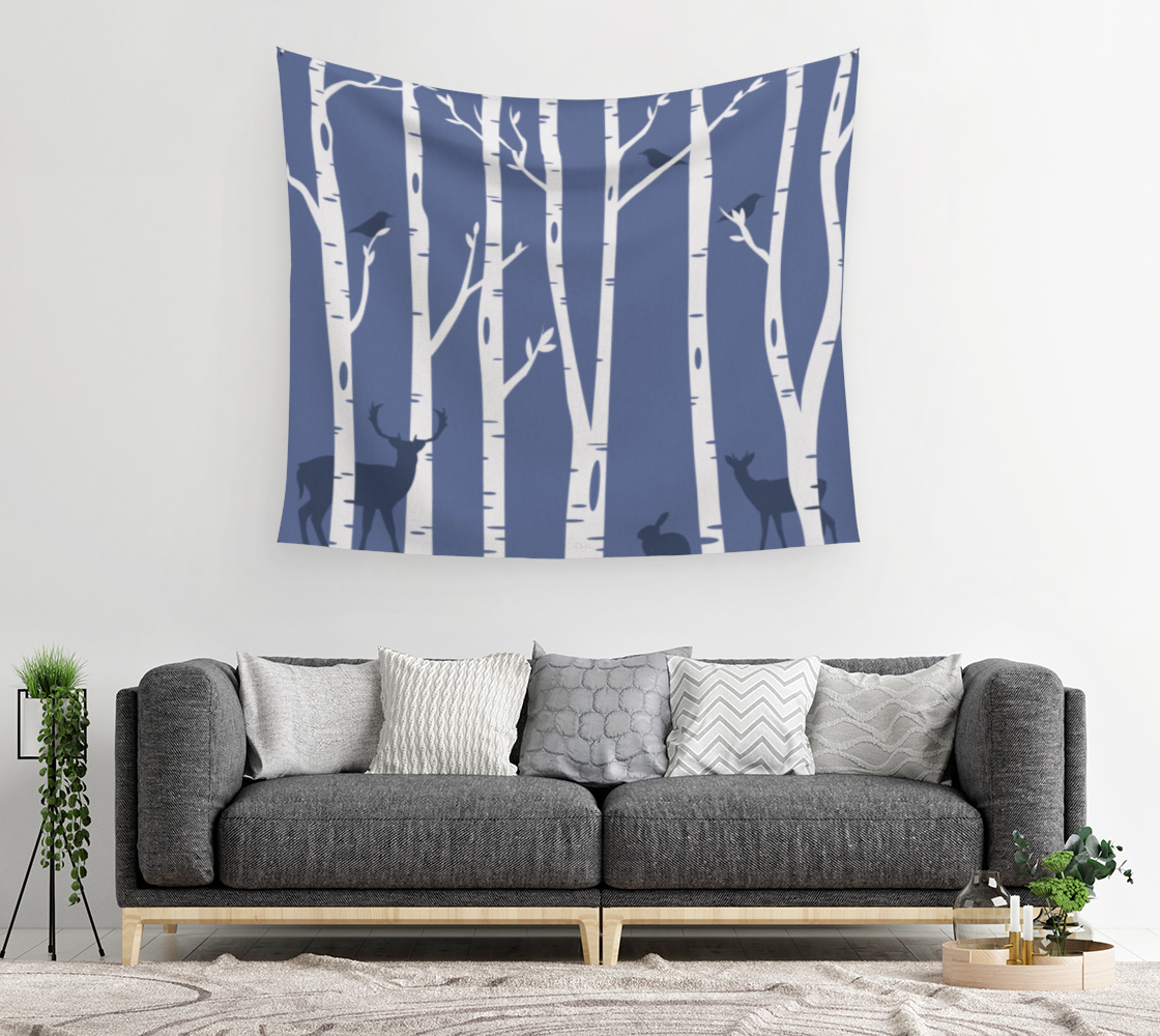Birch Forest Blue Wall Tapestry preview #2