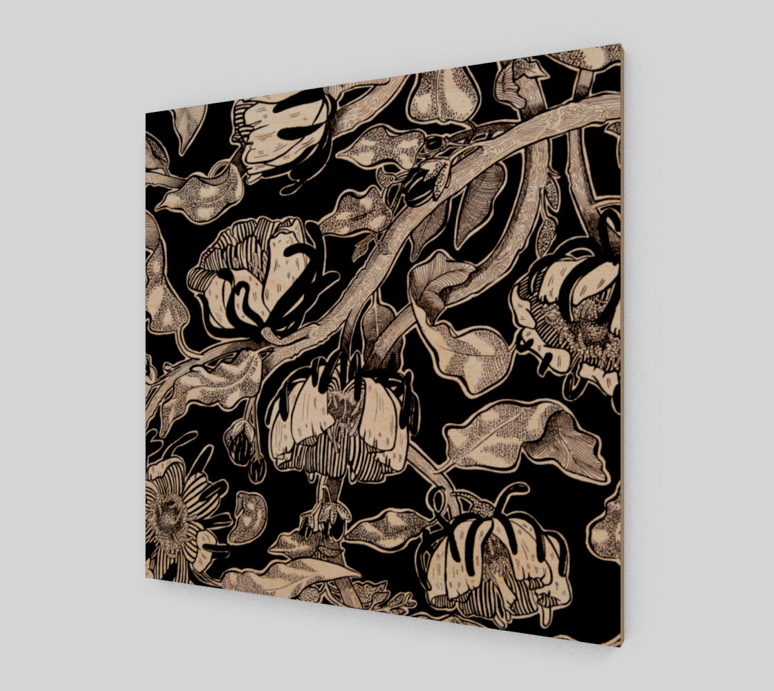 Black Floral Wood Print  preview