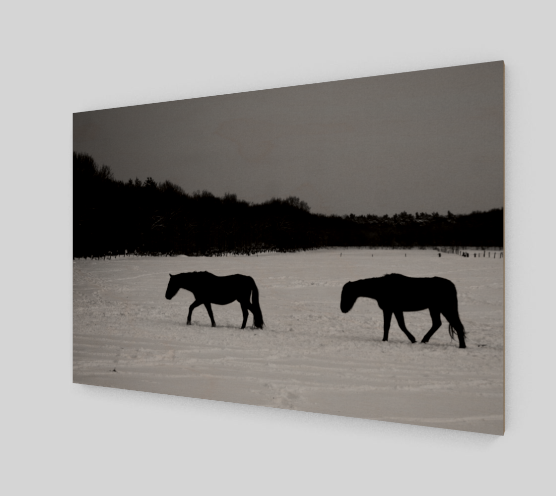 Horses On Snow Wood Print preview #2