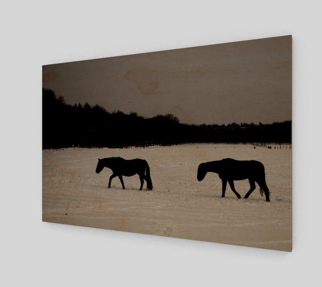 Horses On Snow Wood Print preview