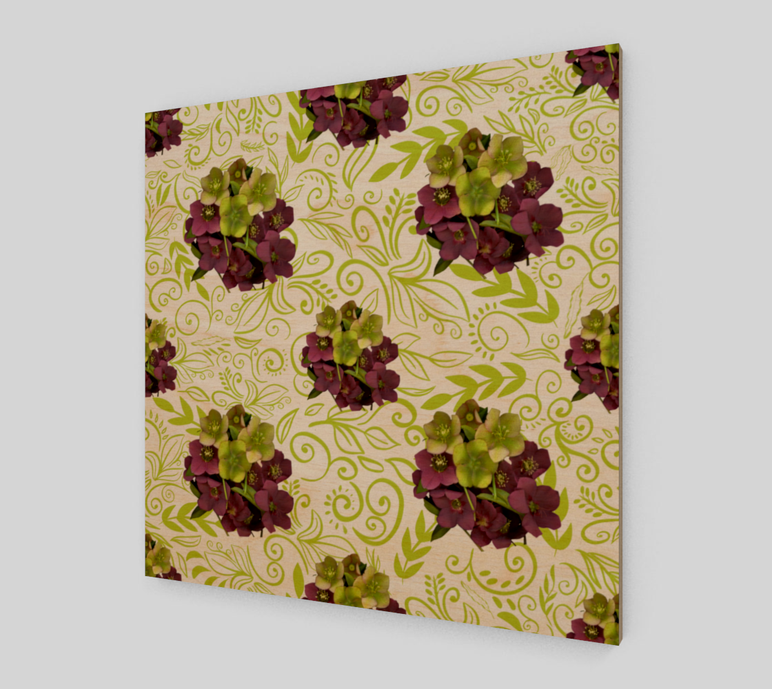 Aperçu de Wood Print *  Wall Hanging*Flower Wall Art*Bright Floral Purple Green Wood Canvas*Green Swirl