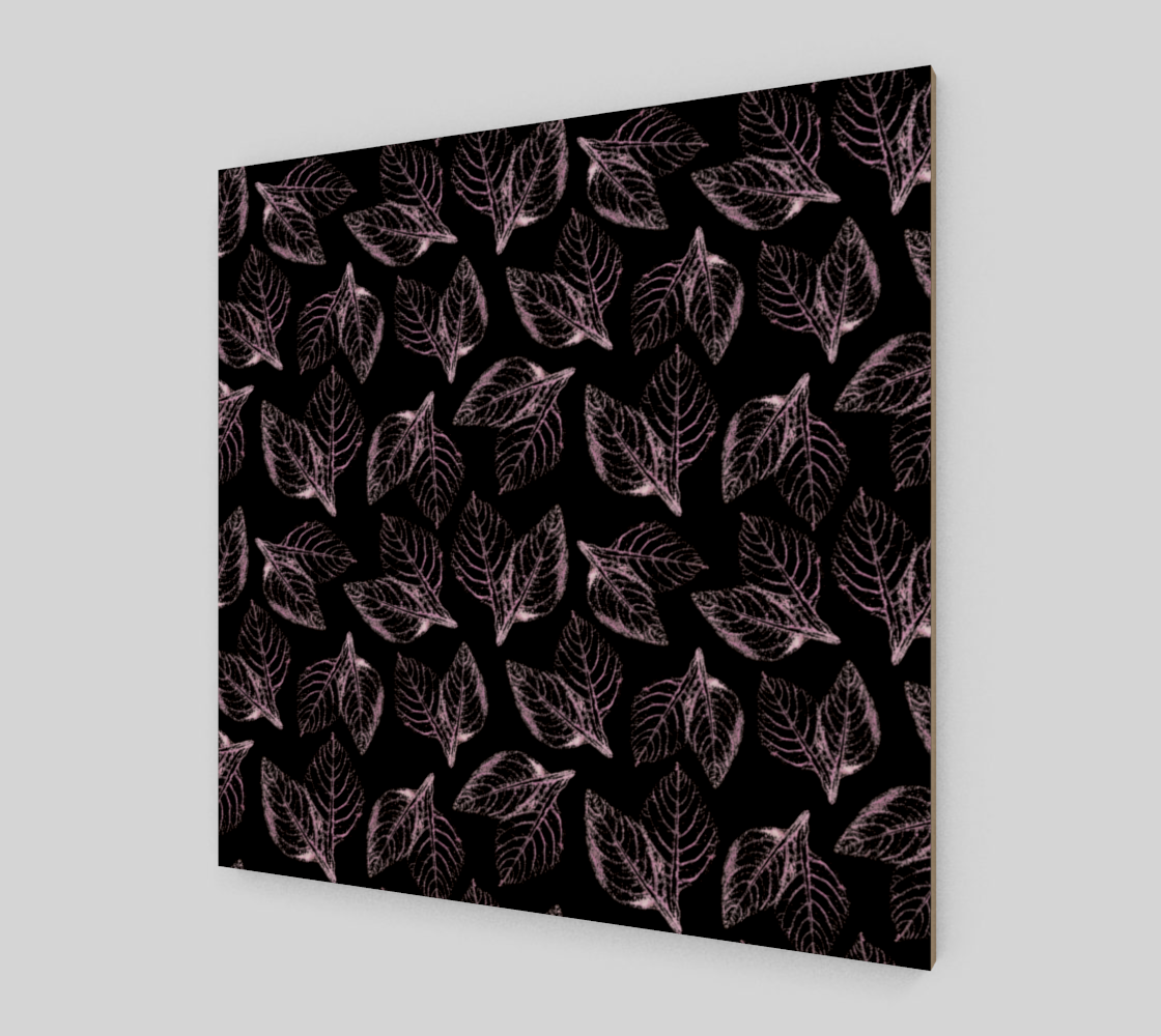 Wood Print *  Wall Hanging*Flower Wall Art*Black Pink Leaves Wood Canvas* Pink Amaranth Leaves Watercolor Impressions Miniature #3