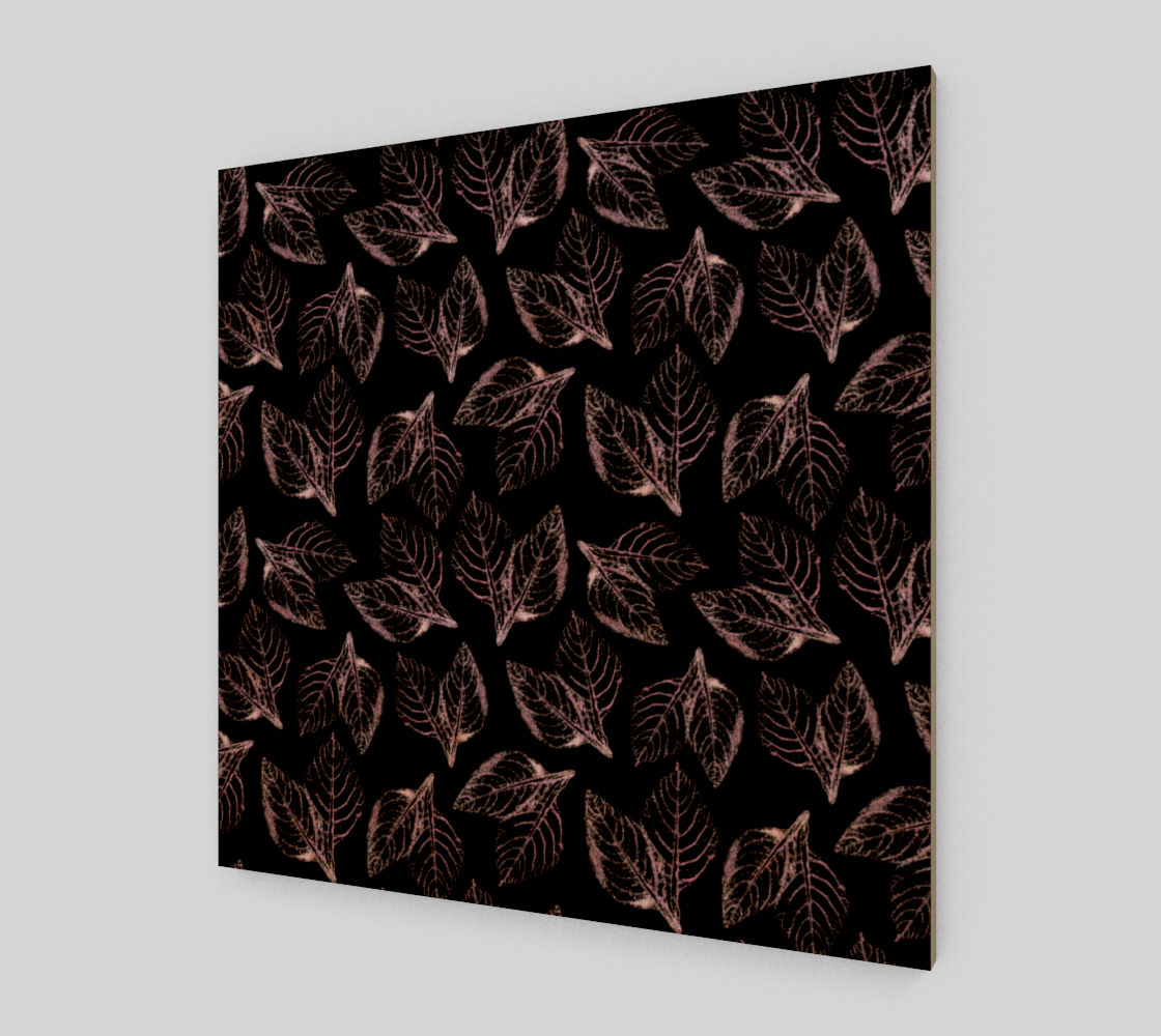Aperçu de Wood Print *  Wall Hanging*Flower Wall Art*Black Pink Leaves Wood Canvas* Pink Amaranth Leaves Watercolor Impressions #1