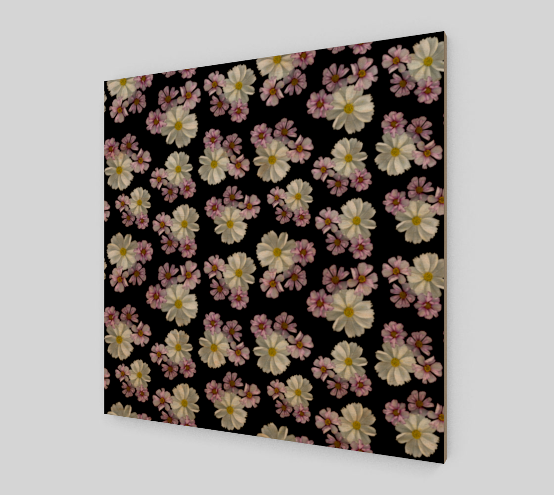 Wood Print *  Wall Hanging*Flower Wall Art*Bright Floral Purple Pink White Wood Canvas* Cosmos Blossoms preview