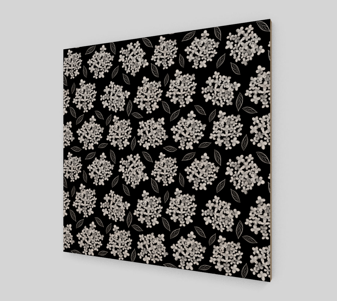Aperçu de Wood Print *  Wall Hanging*Flower Wall Art*Black White Leaves Wood Canvas* White Hydrangea * Pristine #2