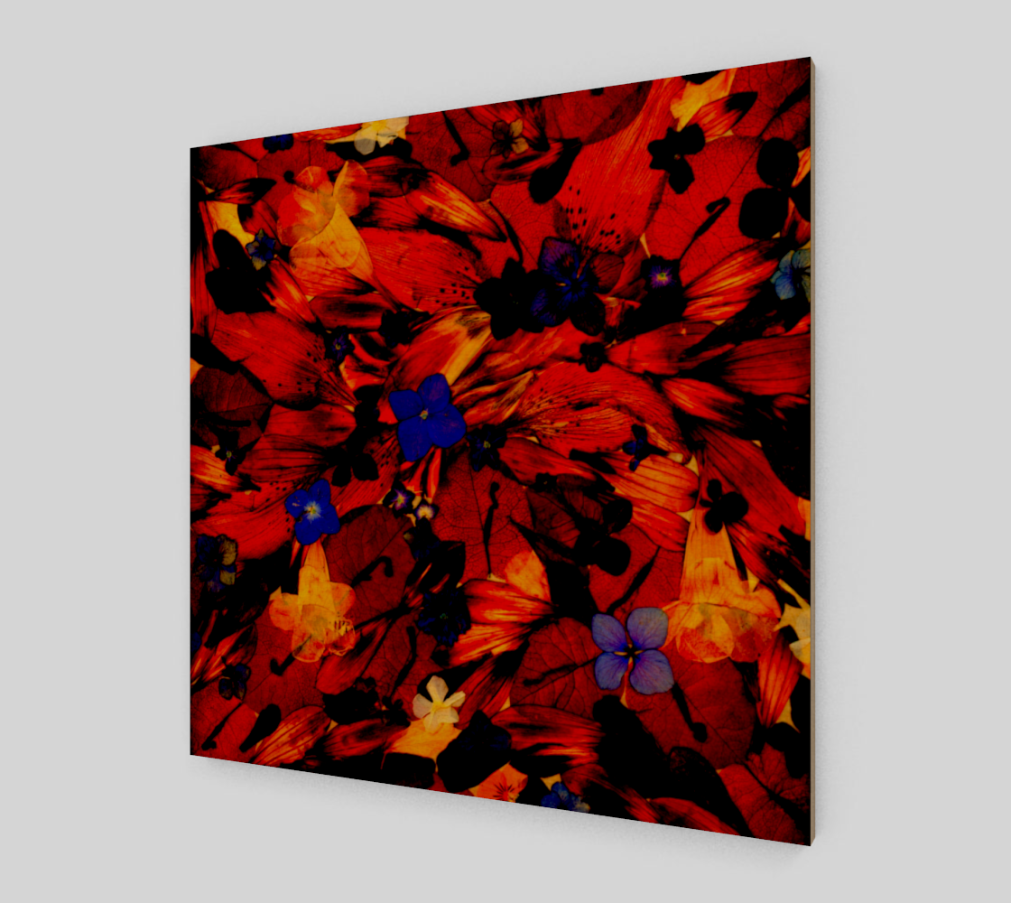 Aperçu de Wood Print *  Wall Hanging*Flower Wall Art*Bright Floral Purple Red Yellow Wood Canvas*Chaos125