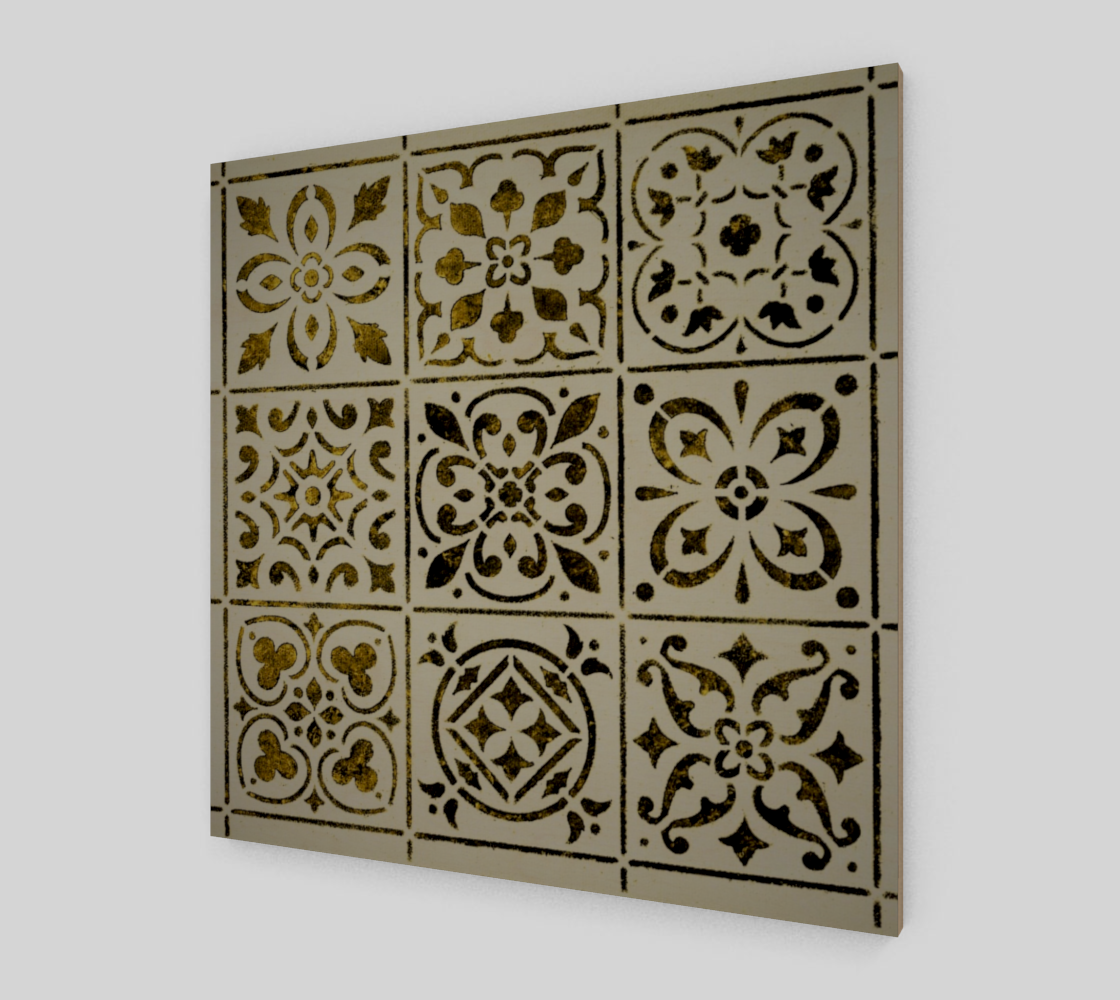 Wood Print * Gold Black White Moroccan Tile Print on Birch Wood Canvas * Geometric Pattern Design thumbnail #3