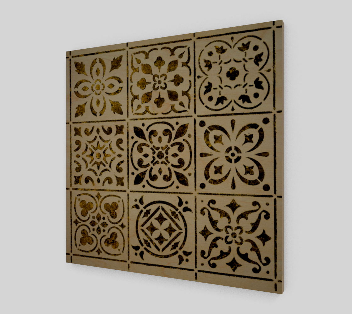 Wood Print * Gold Black White Moroccan Tile Print on Birch Wood Canvas * Geometric Pattern Design preview