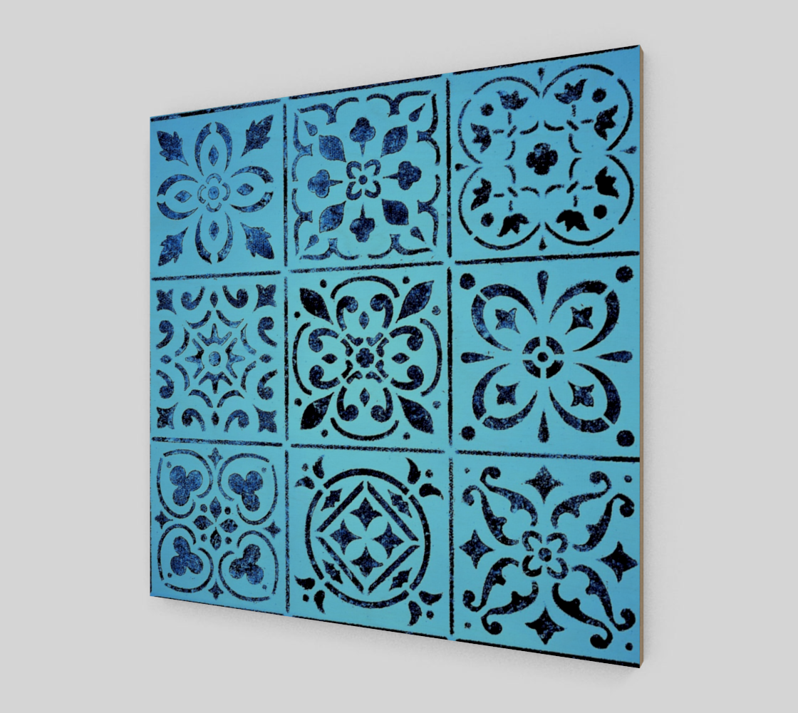 Wood Print * Blue Moroccan Tile Print Birch Wood Canvas * Abstract Geometric Ready To Hang  preview #2