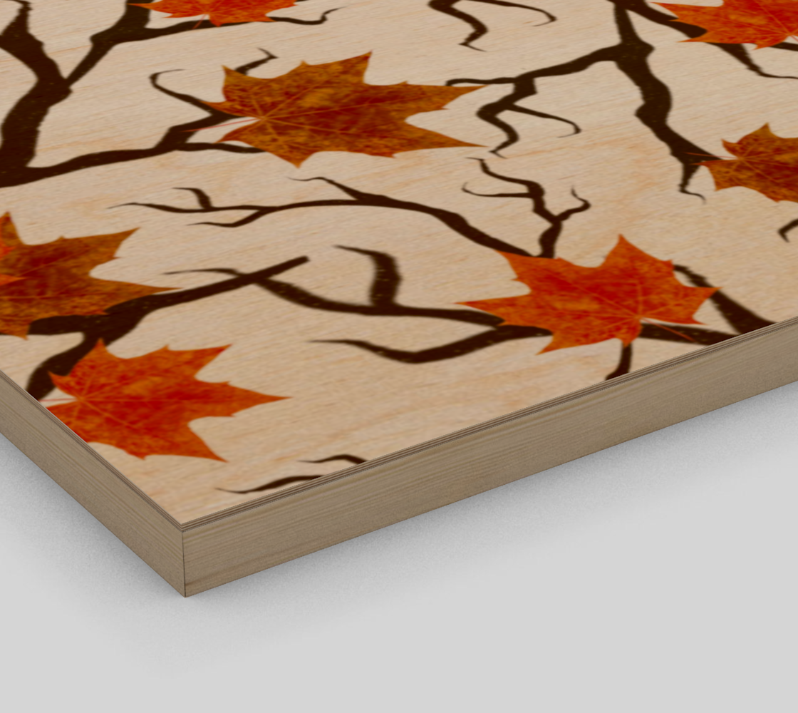 Aperçu de Wood Print * Rustic Leaves on Branches * Birch Wood Canvas Wall Art * Autumn  #3