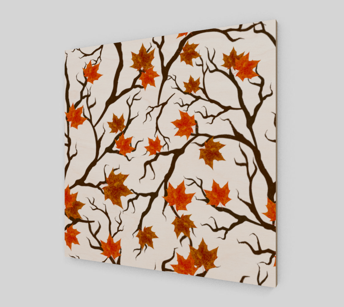 Aperçu de Wood Print * Rustic Leaves on Branches * Birch Wood Canvas Wall Art * Autumn #2