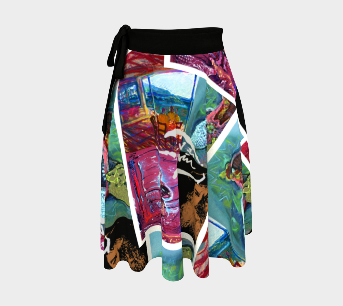 Devin 4-Way Avatar Collage-Print Wrap Skirt preview #1
