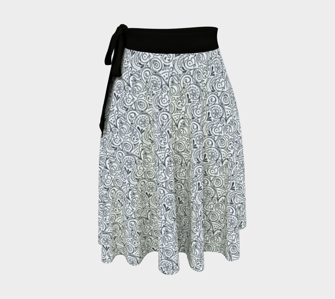 Floral Black & White Wrap Skirt 3D preview