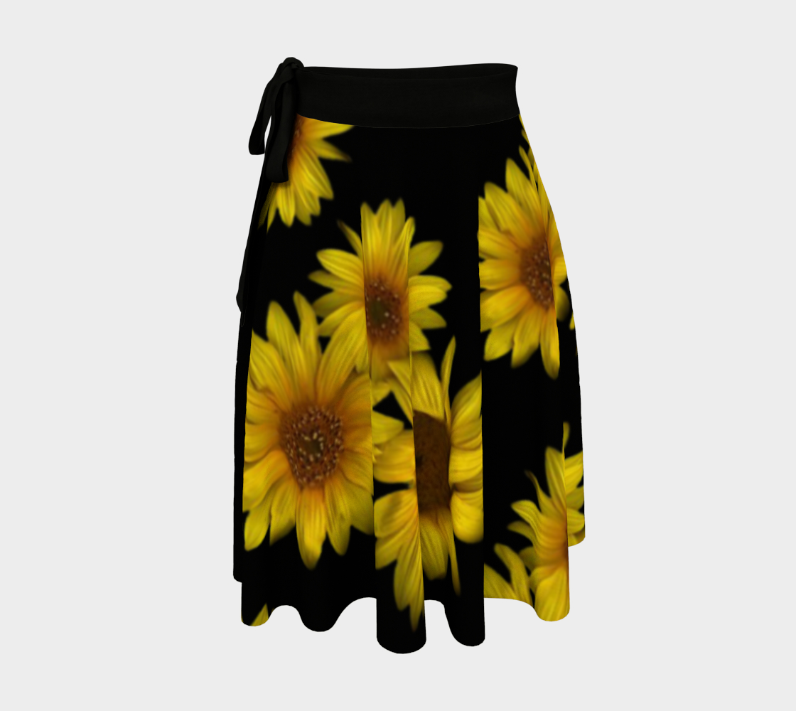 Aperçu de Wrap Skirt * Sunflower on Black Loose Skirt * Floral Long Skirt * Triple Sunflower