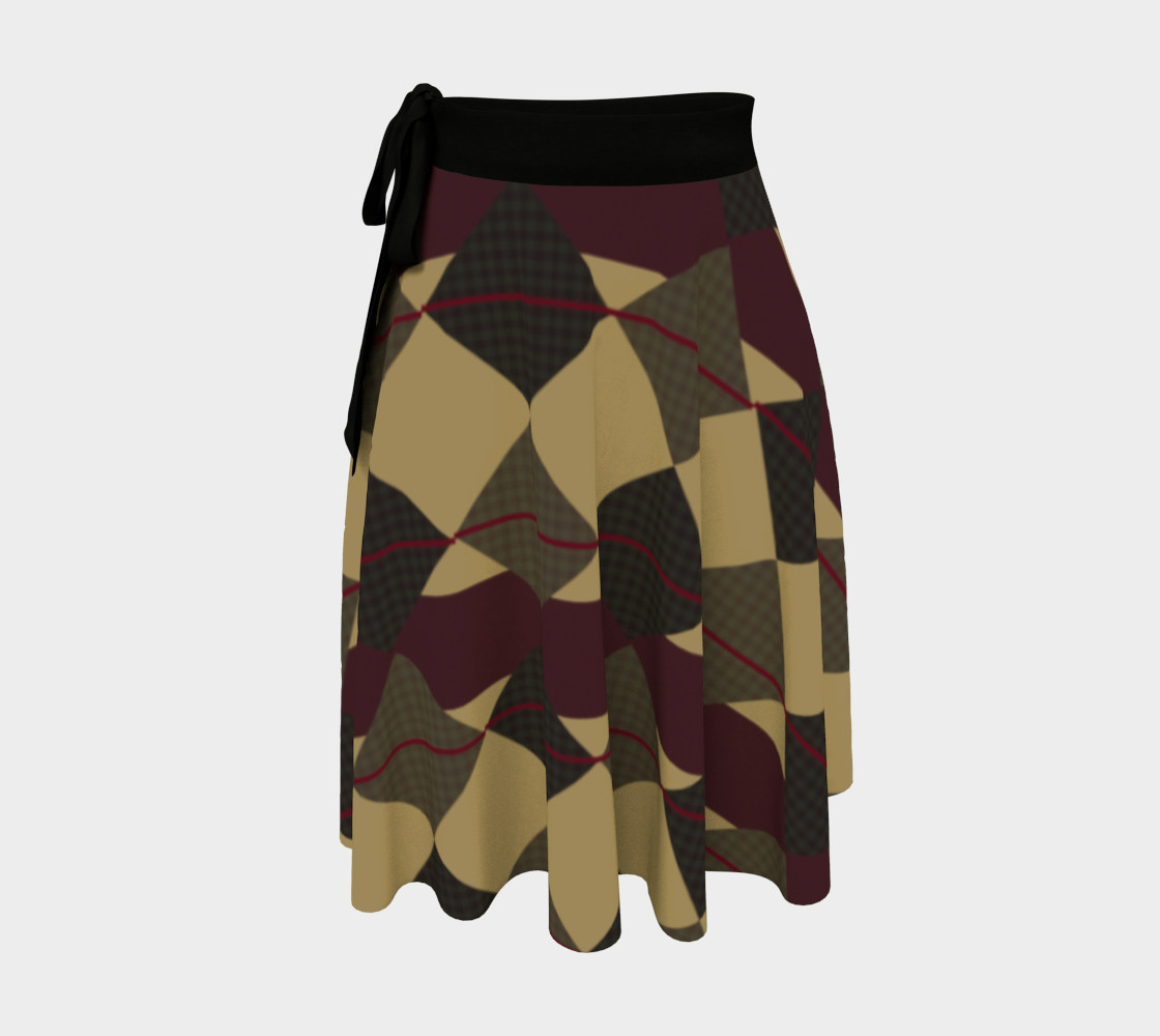 checkered Brown Plaid Wrap Skirt 3D preview