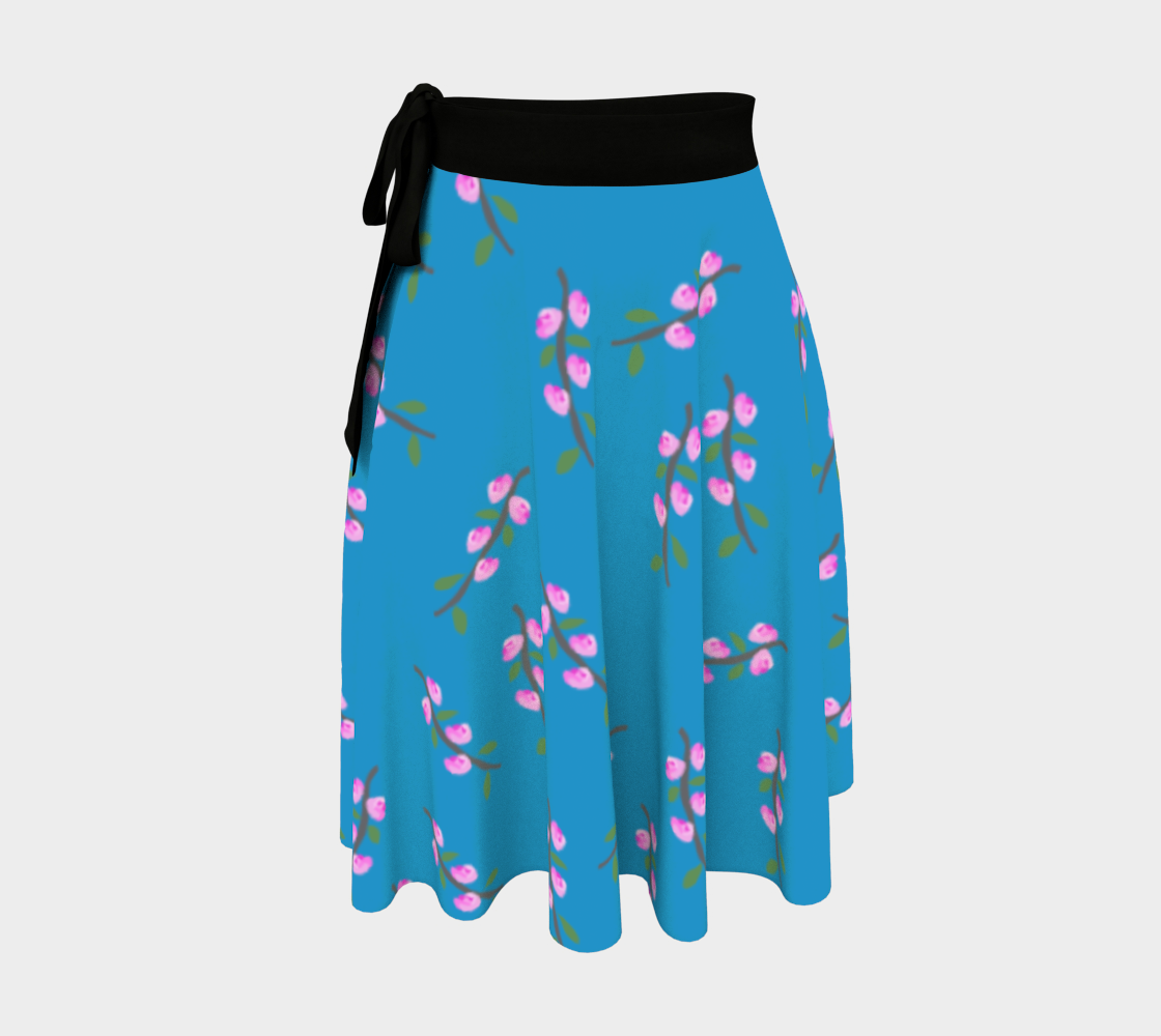 Aperçu de Pink Flower Branches on Blue Wrap Skirt