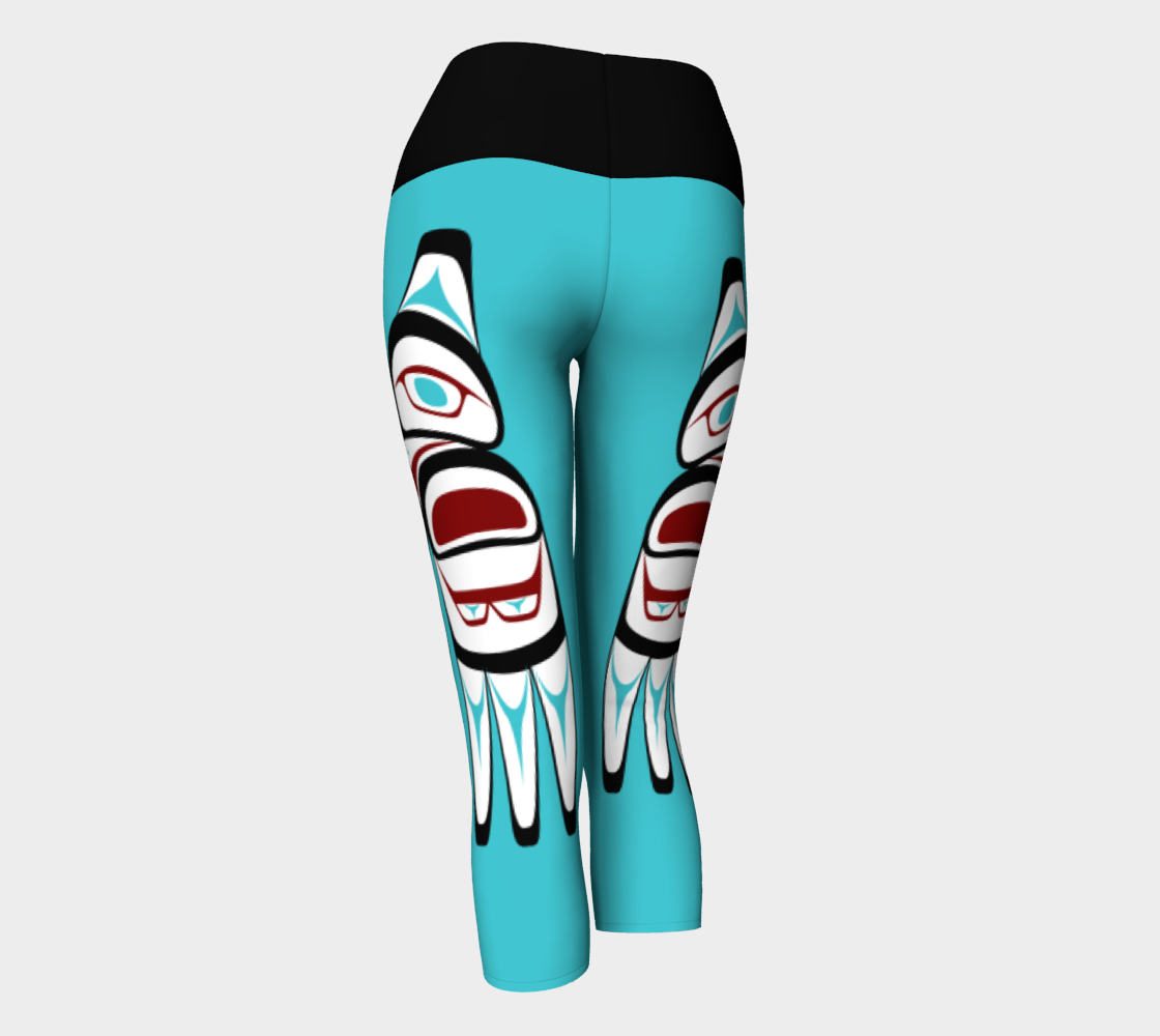 Formline Owl Pacific Northwest Native American Design Capri Yoga Leggings preview #3