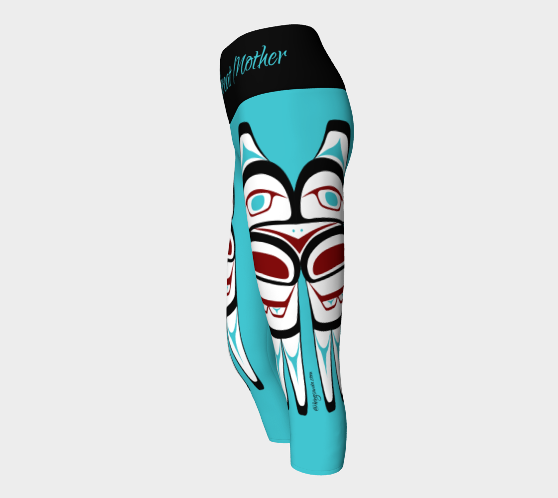 Formline Owl Pacific Northwest Native American Design Capri Yoga Leggings preview #2