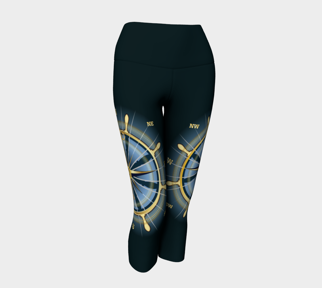 Dark Waist Band Compass Rose Capri Leggings Solid Background preview
