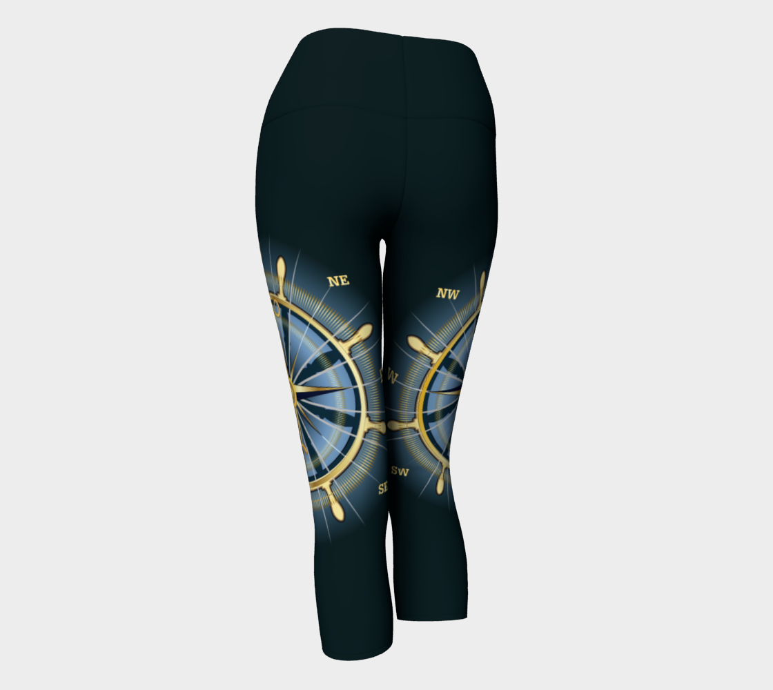 Dark Waist Band Into The Emerald Blue Compass Rose Capri Leggings Solid Background 2 preview #3