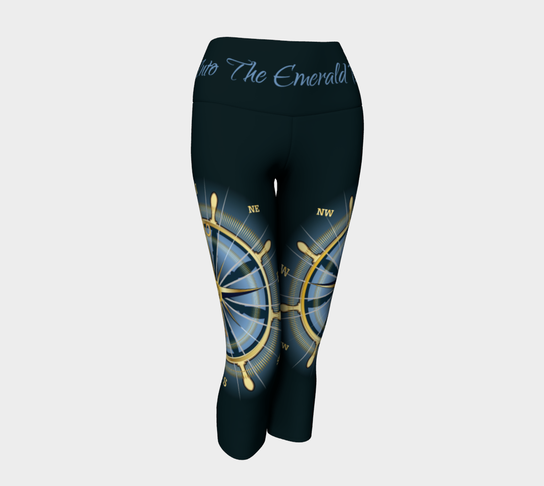 Dark Waist Band Into The Emerald Blue Compass Rose Capri Leggings Solid Background 2 preview