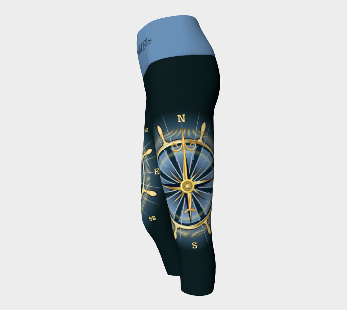 Blue Waist Band Into The Emerald Blue Compass Rose Capri Leggings preview #2